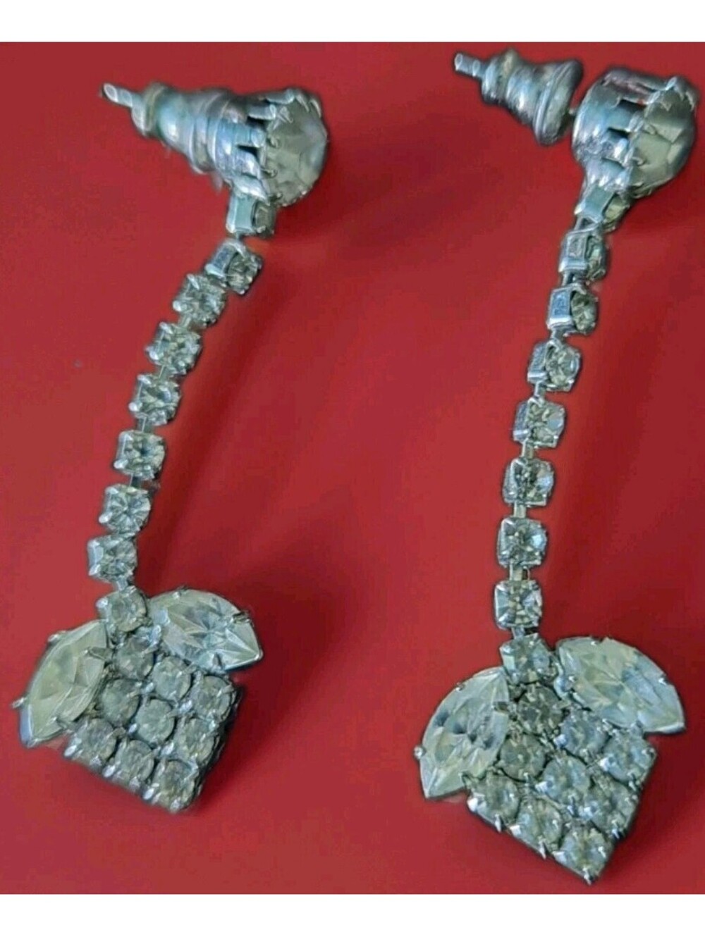 Clear Rhinestones Pierced Chandelier Earrings Bridal Prom 1.5"
